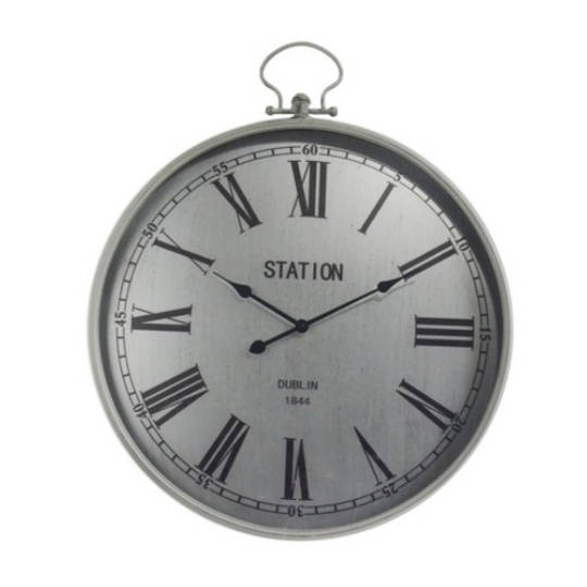 Old Town Metal Wall Clock Silver